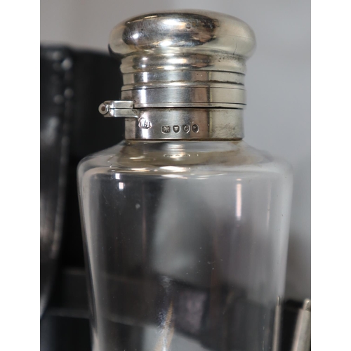 229 - Victorian silver topped and glass hunting flask in leather case.  (B.P. 21% + VAT)