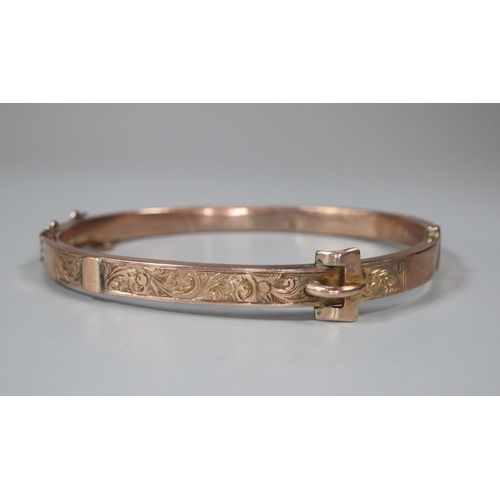 259 - Late Victorian rose gold buckle bangle, Birmingham 1899.  7.3g approx.   (B.P. 21% + VAT)