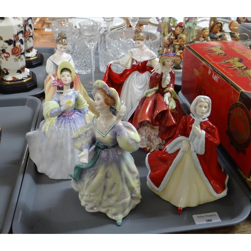 380 - Tray of six Royal Doulton figurines to include: Pretty Ladies best of the classics 'Rachel', 'Grand ... 