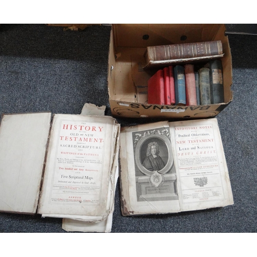 395 - Box of vintage and antiquarian books to include: leather bound Bible 1817, three Enid Blyton books, ... 