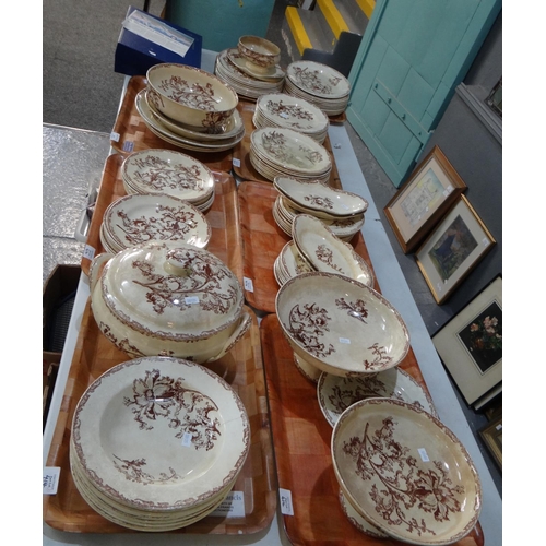 414 - Seven trays of J.V & Co 'Terre de Fer' French china 'Bordeaux' design dinnerware to include: lidded ... 