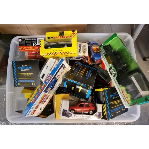 437 - Plastic box of assorted diecast model vehicles to include: Classic Sportscar Collection, Astra, Vaux... 