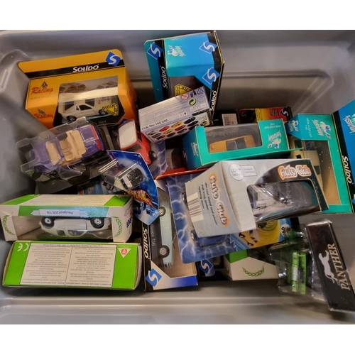 440 - Three boxes of assorted diecast model vehicles and other items to include: Hot Wheels, Solido, Corgi... 