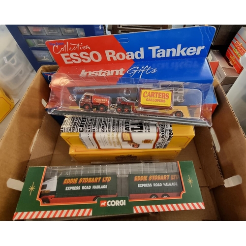 441 - Box of assorted diecast model vehicles to include: The Esso Collection Esso Road Tanker, Esso Car Tr... 