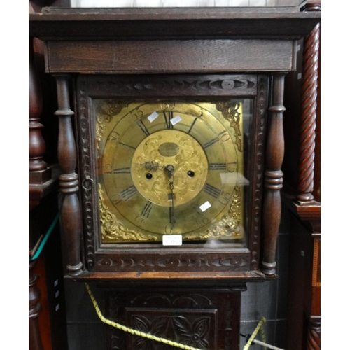 473 - 18th/19th century oak cased long case clock, the brass Roman face marked 'Lindall' and having date a... 