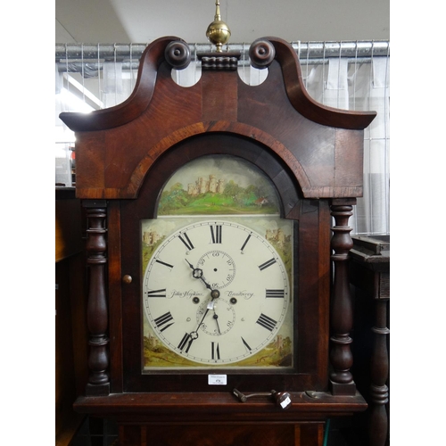 19th century mahogany eight day long case clock marked 'John Hopkins, Llandovery' to the Roman painted face.  (B.P. 21% + VAT)