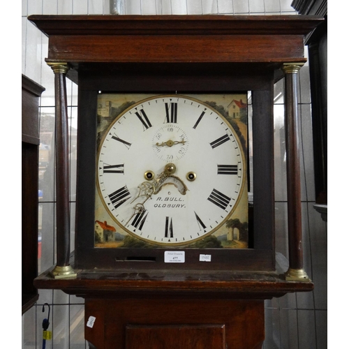 477 - Early 19th century mahogany cased long case clock having eight day movement with painted face, havin... 