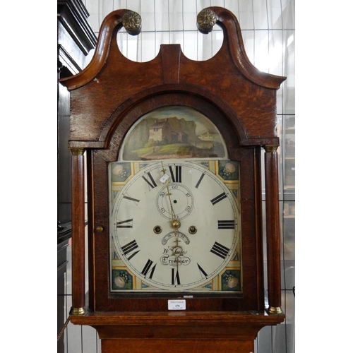 478 - 19th century oak cased eight day Welsh long case clock marked 'W Jones Tredegar', having Roman paint... 