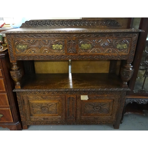 496 - Late Victorian ornately carved oak buffet.
(B.P. 21% + VAT)