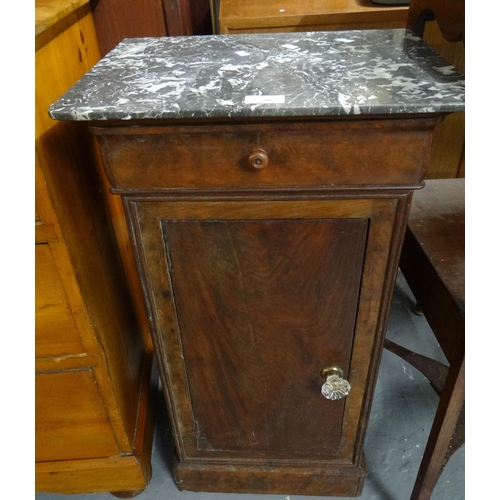 500 - Victorian walnut and pine marble top pot cupboard with glass handle.  (B.P. 21% + VAT)