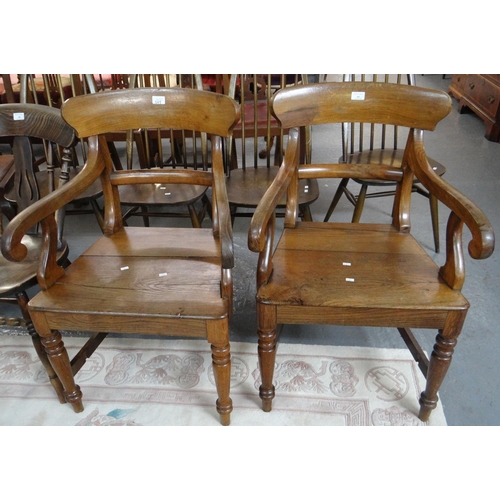 507 - Pair of early 19th century oak bar back farmhouse carver/elbow chairs.  (2)  (B.P. 21% + VAT)