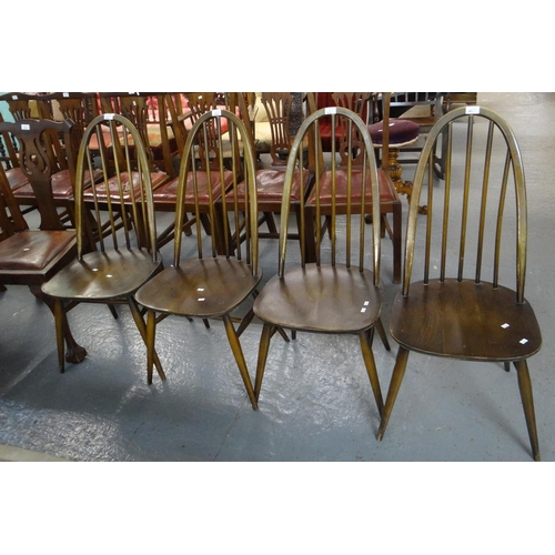 510 - Set of four Ercol elm and beech hoop and spindle back kitchen chairs, together with a set of four Ch... 