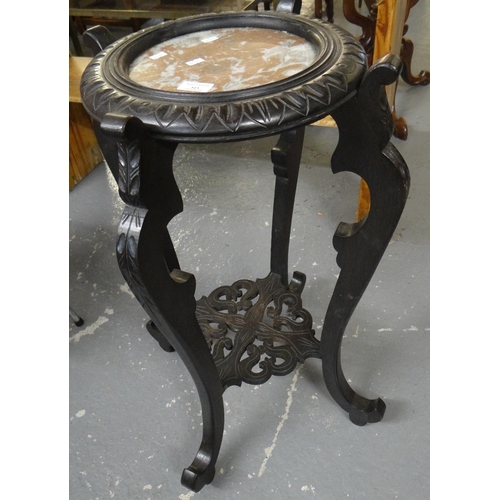 523 - Chinese hardwood marble top fish tank stand having carved and pierced under tier.  (B.P. 21% + VAT)