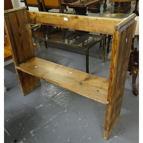 528 - Modern pine coffee table on painted baluster legs together with an early 20th century pine hall benc... 