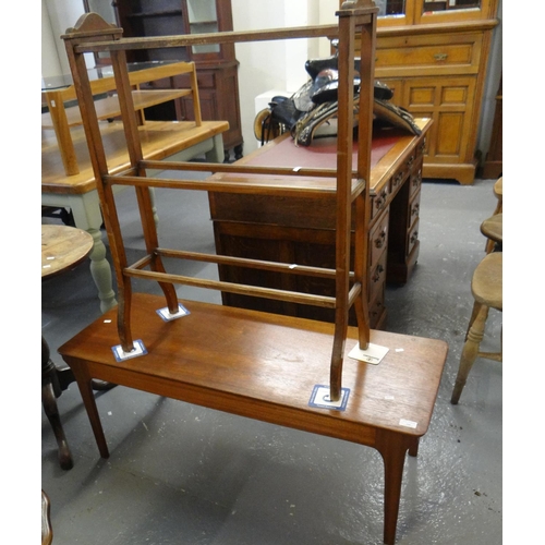 546 - Early 20th century towel rail together with a teal G Plan style coffee table.  (2)  (B.P. 21% + VAT)