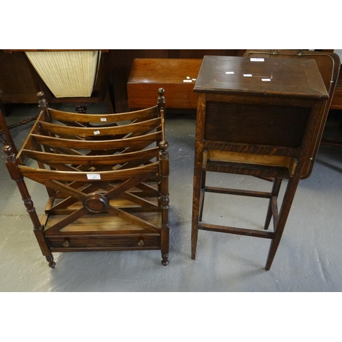 549 - Early 20th century oak ladies workbox with hinged lit together with a Victorian style Canterbury.  (... 