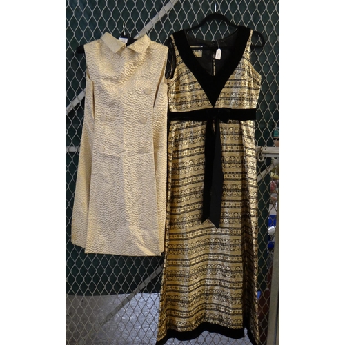 452 - Two vintage 60's-70's dresses; one Jean Varon gold and black brocade cocktail dress with black velve... 