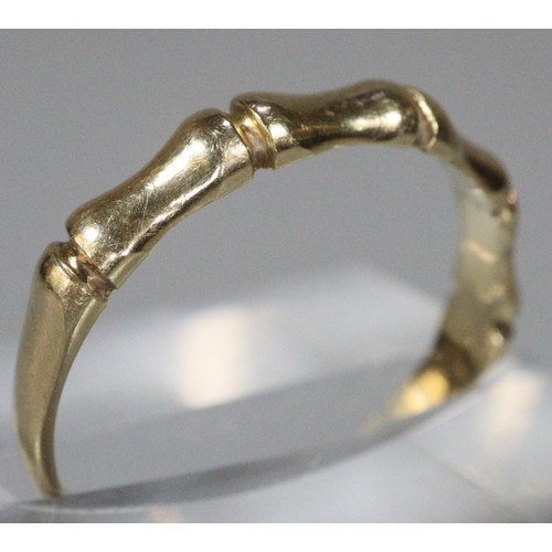 238 - 9ct gold simulated bamboo design ring.  1.8g approx.  Size N1/2.  (B.P. 21% + VAT)