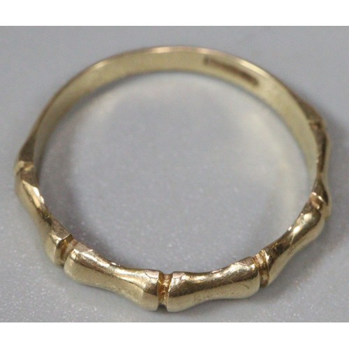 238 - 9ct gold simulated bamboo design ring.  1.8g approx.  Size N1/2.  (B.P. 21% + VAT)