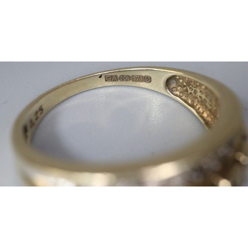 240 - 9ct gold diamond and Greek Key design ring.  3.2g approx.  Size N1/2.   (B.P. 21% + VAT)