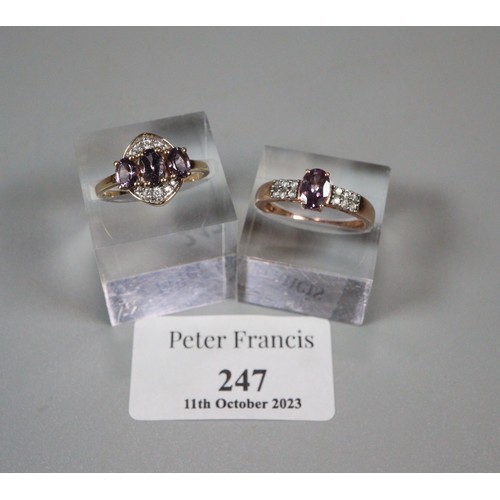 247 - Two 9ct gold purple and clear stone dress rings.  4.7g approx.  Size M1/2 and P.  (2)  (B.P. 21% + V... 