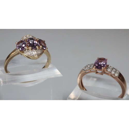 247 - Two 9ct gold purple and clear stone dress rings.  4.7g approx.  Size M1/2 and P.  (2)  (B.P. 21% + V... 