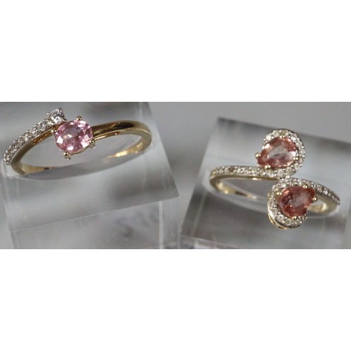 249 - Two 9ct gold pink and clear stone dress rings.  3.8g approx.  Size Size N and O1/2.  (2)  (B.P. 21% ... 