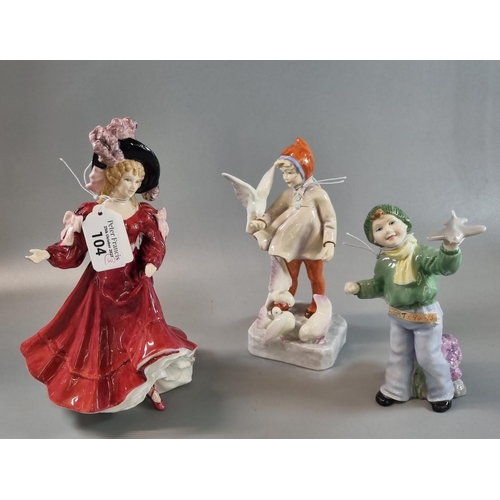 104 - Two Royal Worcester bone china figurines to include: 'Boys and Girls Come out to Play Flight' and 'N... 