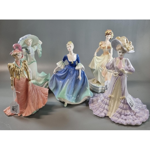 108 - Collection of five Coalport bone china figurines to include: The English Rose Collection 1991 'Sweet... 