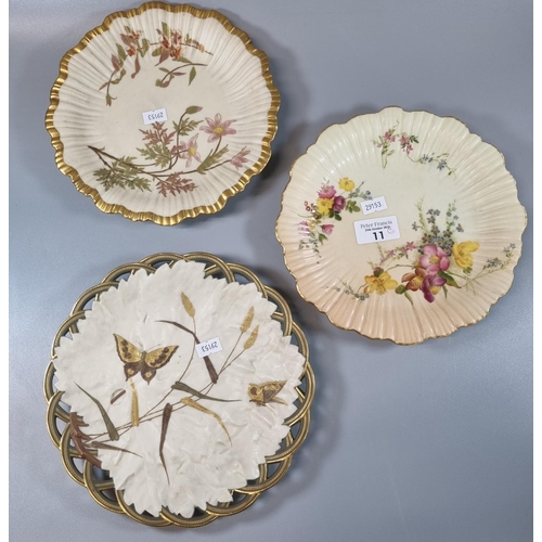 11 - Royal Worcester porcelain pierced cabinet plate decorated with painted and gilded butterflies and fo... 