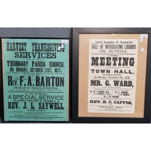 112 - Two Victorian advertising posters of Yorkshire interest to include: Harvest Thanksgiving Services at... 