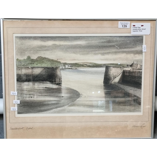 129 - Claud Page (Welsh 20th Century), The harbour mouth Saundersfoot, Dyfed, aquatint print, signed to th... 