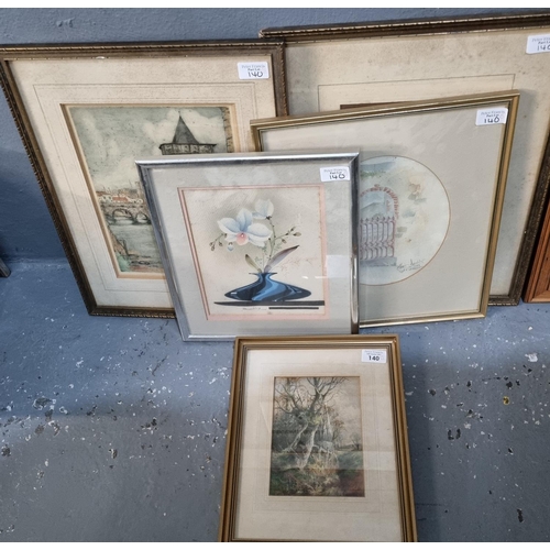 140 - Group of assorted watercolours and furnishing pictures, various.  Framed.  (5)  (B.P. 21% + VAT)