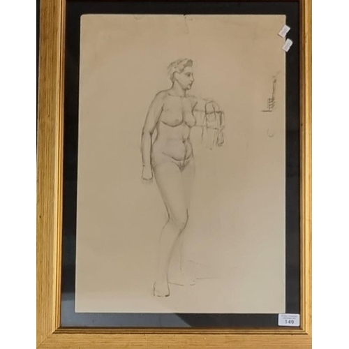 149 - British School (20th century), portrait of a standing nude female, sketch.  56x39cm approx.  Framed ... 