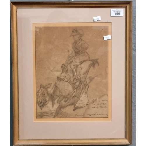 150 - Margaret Rowntree, 'Taking Horse to Water, West Front', probably an Italian WWI study, pencil sketch... 