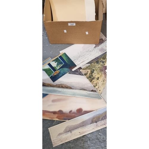 157 - box of unframed watercolours, various: mostly marine and topographical, some landscapes.  (B.P. 21% ... 