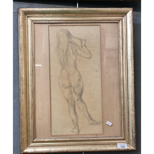 159 - Lewis, full length nude portrait of a woman, pencil, signed.  42x21cm approx.  Framed and glazed.  (... 