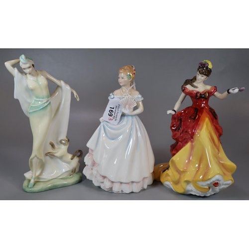 169 - Three Royal Doulton figurines: figure of the Year 1996 'Belle' HN3703, 'Claire' HN3646 and 'Harriet'... 