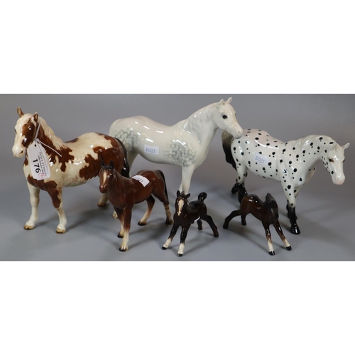 176 - Collection of three Beswick horses to include: Connemara, Appaloosa spotted stallion together with t... 