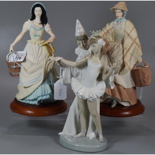 178 - Two Recollections of Wales hand decorated figurines of ladies at work together with a Lladro Spanish... 