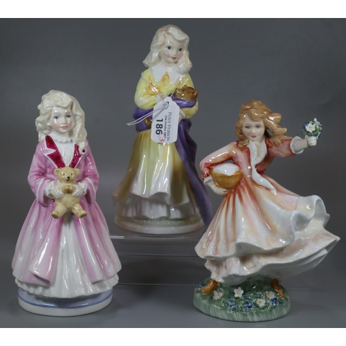 186 - Three Royal Doulton bone china figurines to include: 'Charity', 'Faith' and 'Daddy's Joy'.  (3)  (B.... 