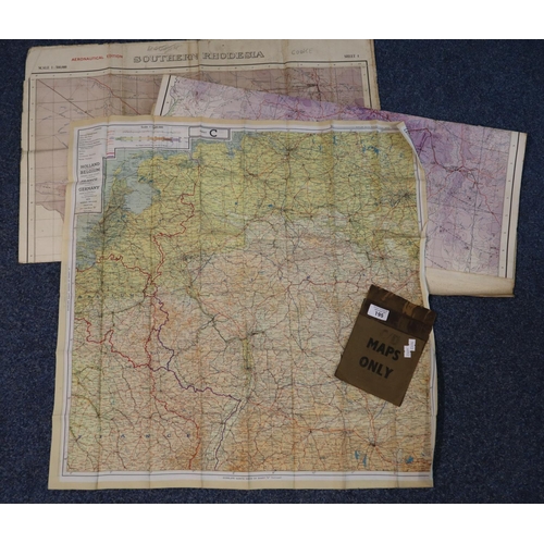 195 - WWII coloured silk map, France, Germany, Switzerland, Belgium and Germany (New Frontier) together wi... 