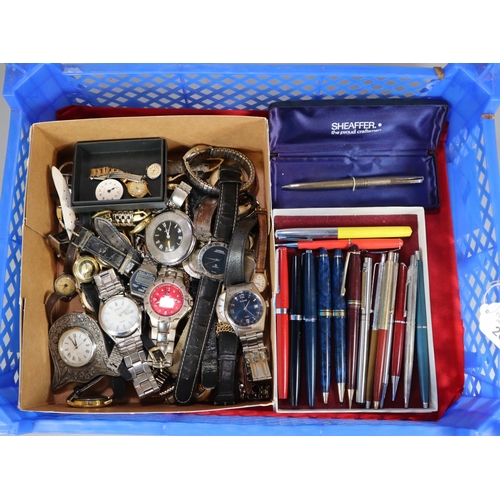 202 - Collection of watches and pens to include: fountain pens, Senator, Seiko Solar watches, Accurist, Sm... 