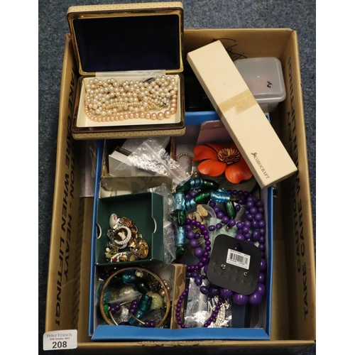 208 - Box of assorted costume jewellery to include: pearls, earrings, bracelets, bangles etc.  (B.P. 21% +... 