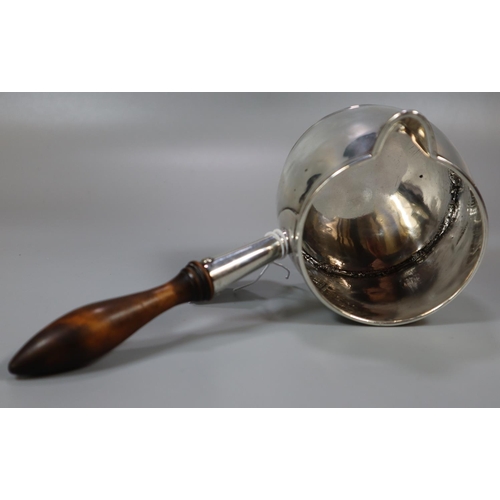 226 - Georgian silver brandy pan with turned wooden handle, London 1806, indistinct maker's mark.  Total w... 