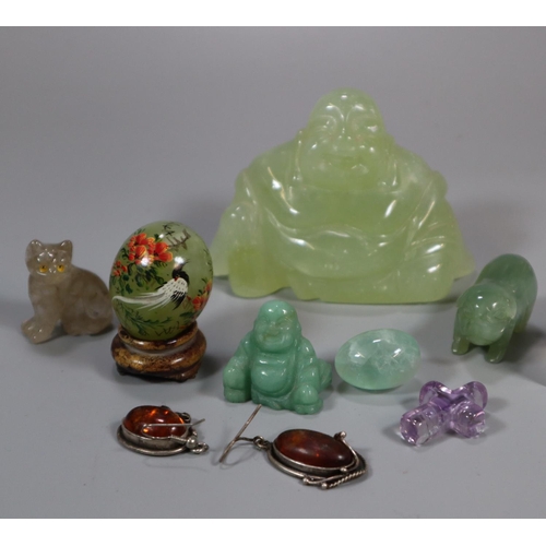 229 - Box of assorted Oriental and other green hardstone items to include: seated Buddha, miniature Buddha... 