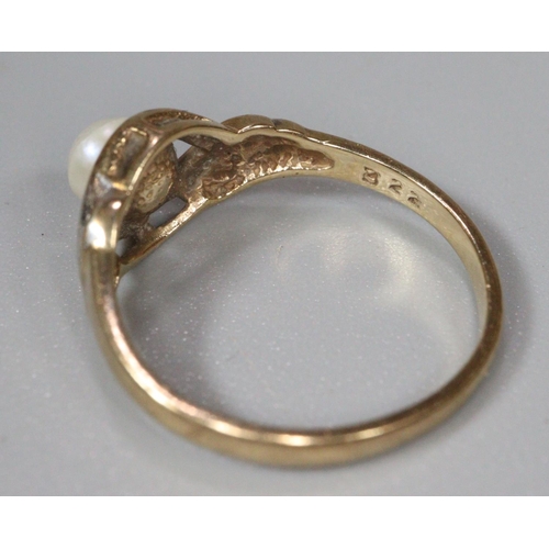 232 - 9ct gold and faux pearl dress ring.  1.4g approx.  Size K.   (B.P. 21% + VAT)