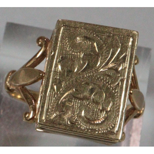 235 - Gold mourning ring with hinged cover and chased decoration.  Birmingham hallmarks.  6.7g approx.  Si... 