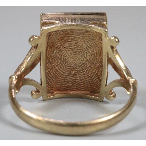 235 - Gold mourning ring with hinged cover and chased decoration.  Birmingham hallmarks.  6.7g approx.  Si... 