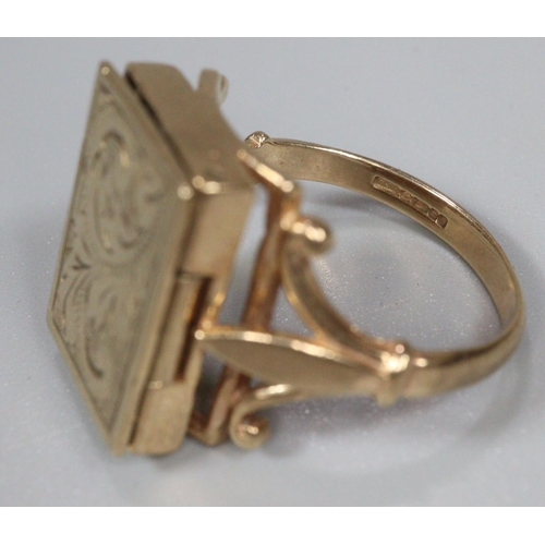 235 - Gold mourning ring with hinged cover and chased decoration.  Birmingham hallmarks.  6.7g approx.  Si... 